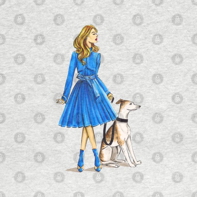 Lady in Blue and Her Dog by Ji Illustrator